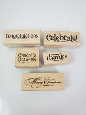 2002 Stampin Up! Rubber Card Making Words Wood-Mounted Words Retired Set of 5